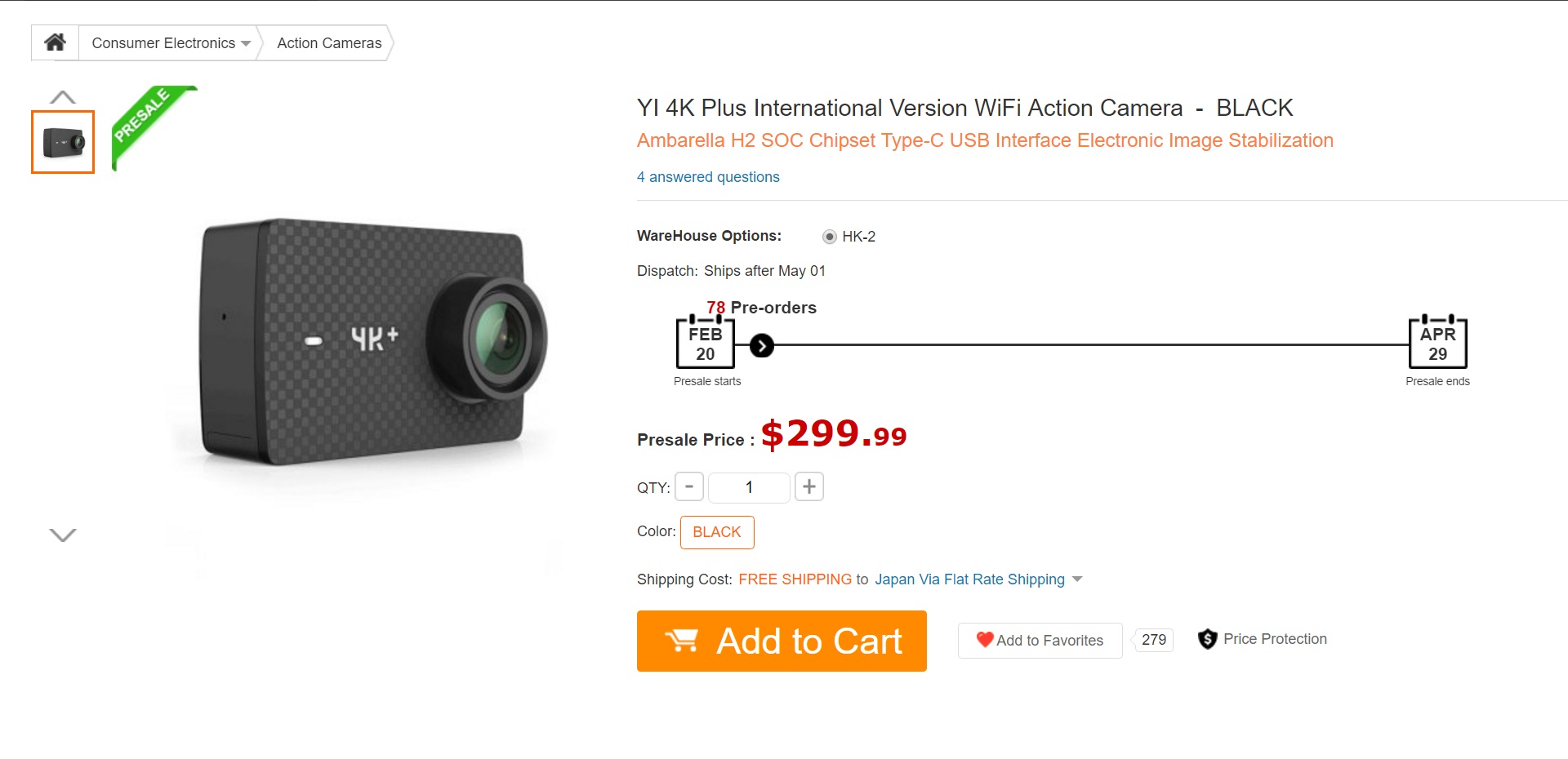 Gearbest YI 4K Plus International Version WiFi Action Camera - BLACK 